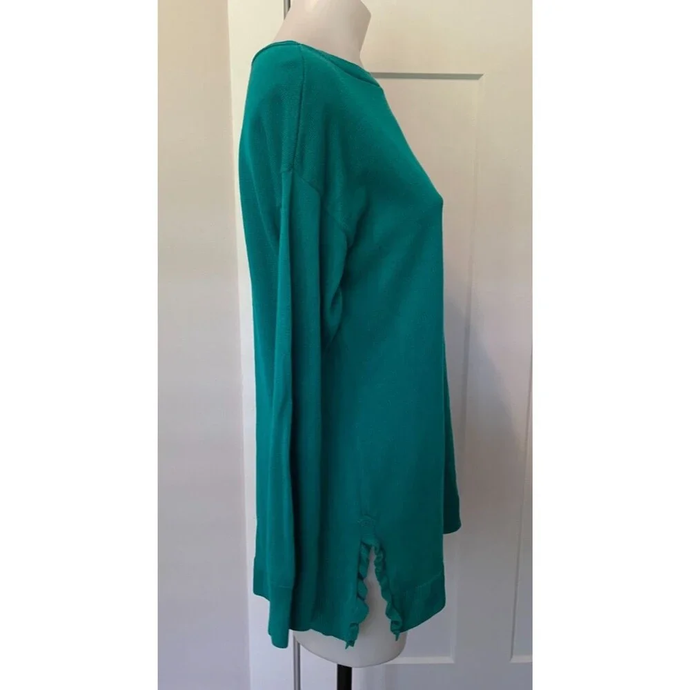 TALBOTS Womens SWEATER Long Sleeve GREEN Ruffled Slits Size M